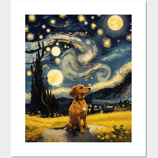 Starry Night Dachshund  Dog , Van Gogh Dachshund Art Posters and Art